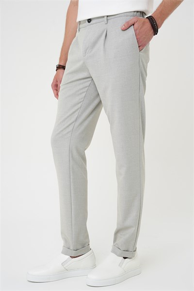 Comfort Fit Rahat Kalıp Beli Lastikli Pileli Gri Jogger Pantolon  P 1182