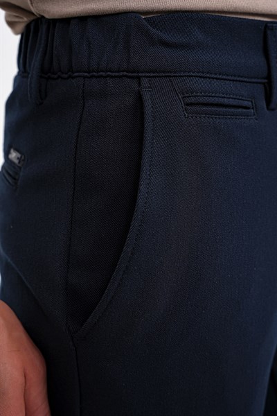 Comfort Fit Rahat Kalıp Beli Lastikli Esnek Pamuklu Düz Lacivert Pantolon P 1200