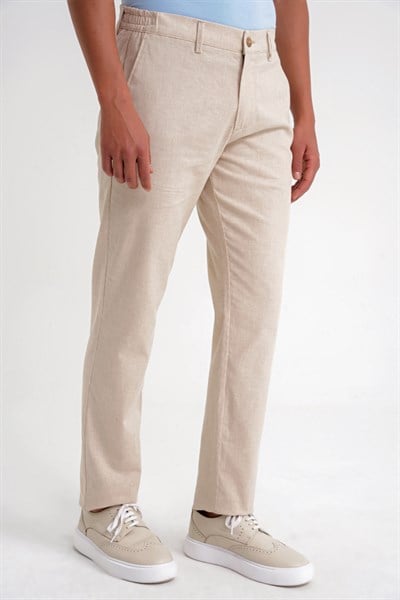 Comfort Fit Rahat Kalıp Beli Lastikli Esnek Çizgili Bej Jogger Pantolon P 1196