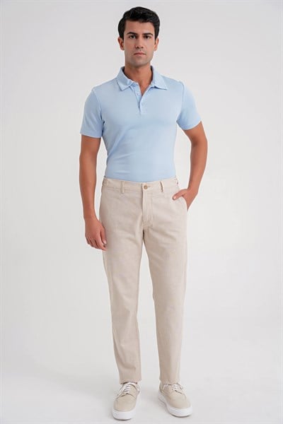 Comfort Fit Rahat Kalıp Beli Lastikli Esnek Çizgili Bej Jogger Pantolon P 1196
