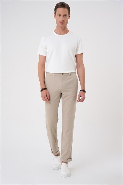 Comfort Fit Rahat Kalıp Beli Lastikli Bej Jogger Pantolon  P 1183