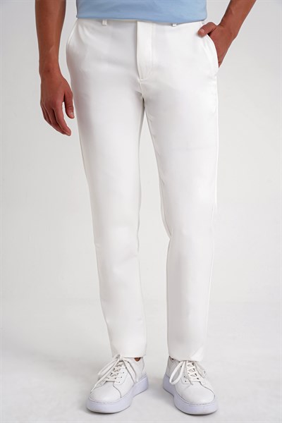 Comfort Fit Rahat Kalıp Beli Lastikli Esnek Pamuklu Beyaz Jogger Pantolon P 1195
