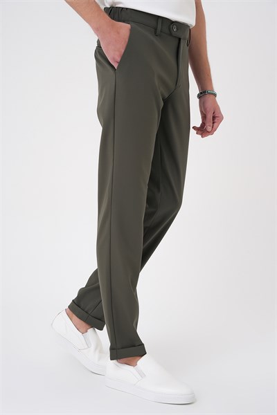 Comfort Fit Rahat Kalıp Beli Lastikli Haki Jogger Pantolon  P 1184