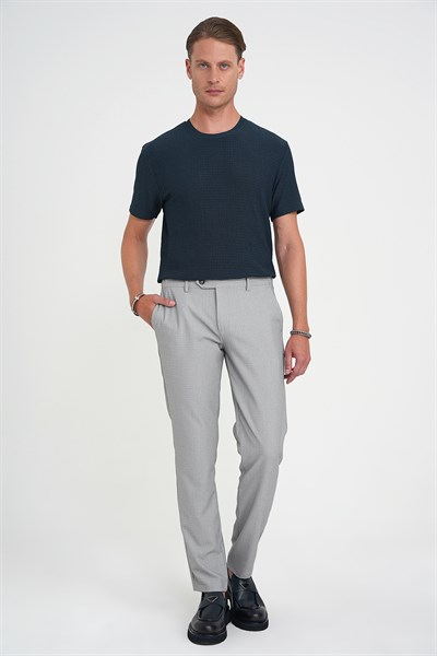 Comfort Fit Rahat Kalıp Beli Lastikli Dokulu Gri Jogger Pantolon  P 1192