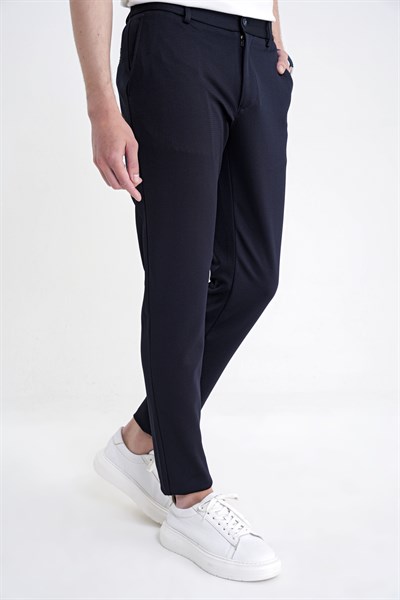 Comfort Fit Rahat Kalıp Beli Lastikli Armürlü Dokuma Esnek Pamuklu Lacivert Jogger Pantolon P 1217