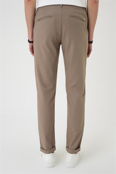 Comfort Fit Rahat Kalıp Beli Lastikli Dokulu Koyu Bej Jogger Pantolon  P 1186