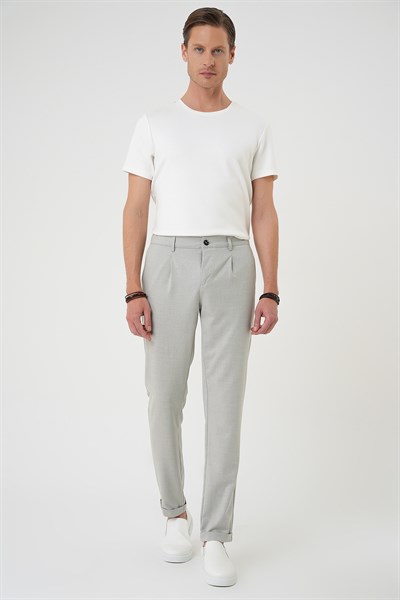 Comfort Fit Rahat Kalıp Beli Lastikli Pileli Gri Jogger Pantolon  P 1182