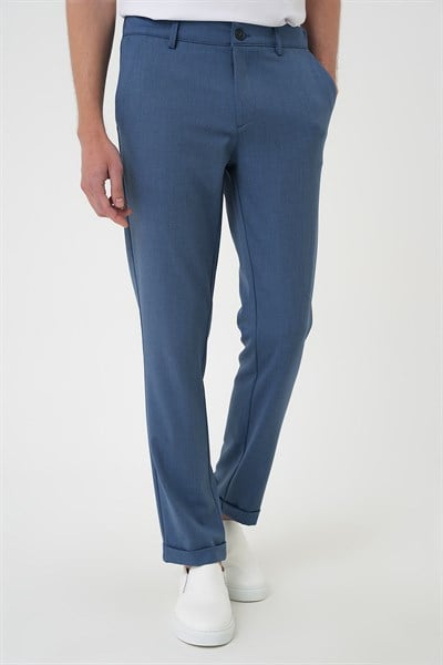Comfort Fit Rahat Kalıp Beli Lastikli İndigo Jogger Pantolon  P 1183