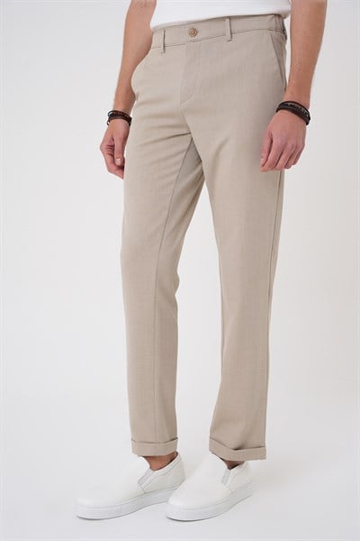 Comfort Fit Rahat Kalıp Beli Lastikli Bej Jogger Pantolon  P 1183