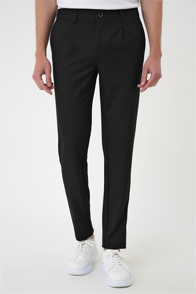 Comfort Fit Rahat Kalıp Beli Lastikli Pileli Siyah Jogger Pantolon  P 1182