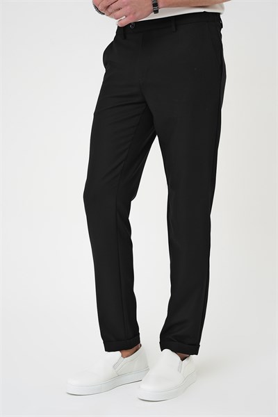 Comfort Fit Rahat Kalıp Beli Lastikli Dokulu Siyah Jogger Pantolon  P 1186
