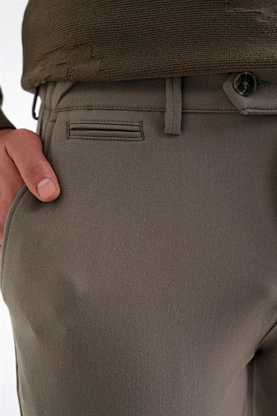 Comfort Fit Rahat Kalıp Beli Lastikli Esnek Pamuklu Düz Haki Pantolon P 1200