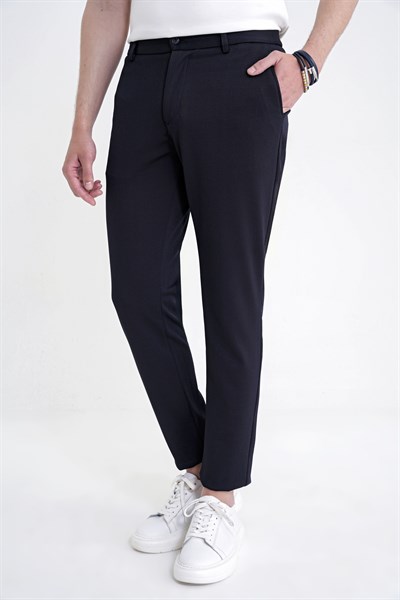 Comfort Fit Rahat Kalıp Beli Lastikli Armürlü Dokuma Esnek Pamuklu Lacivert Jogger Pantolon P 1217