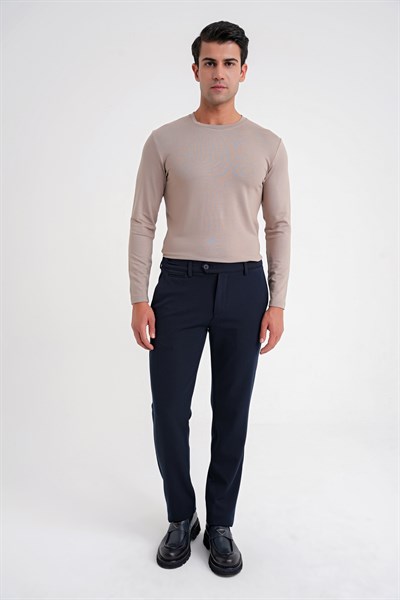 Comfort Fit Rahat Kalıp Beli Lastikli Esnek Pamuklu Düz Lacivert Pantolon P 1200