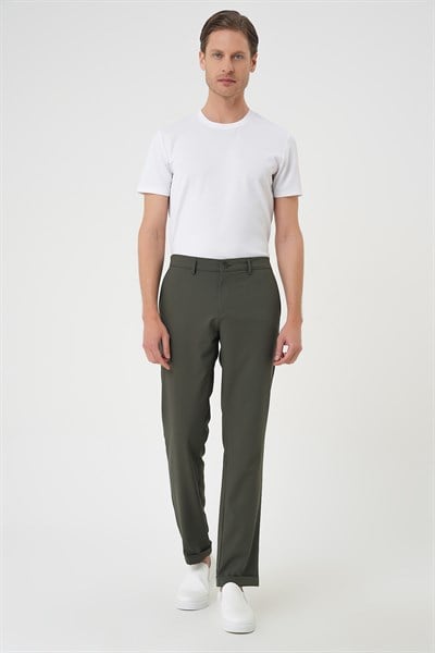 Comfort Fit Rahat Kalıp Beli Lastikli Haki Jogger Pantolon  P 1185