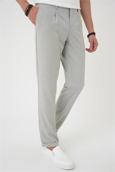 Comfort Fit Rahat Kalıp Beli Lastikli Pileli Gri Jogger Pantolon  P 1182