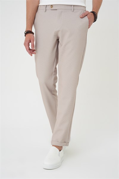 Comfort Fit Rahat Kalıp Beli Lastikli Bej Jogger Pantolon  P 1181
