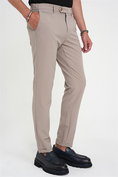 Comfort Fit Rahat Kalıp Beli Lastikli Esnek Vizon Spor Pantolon P 1189