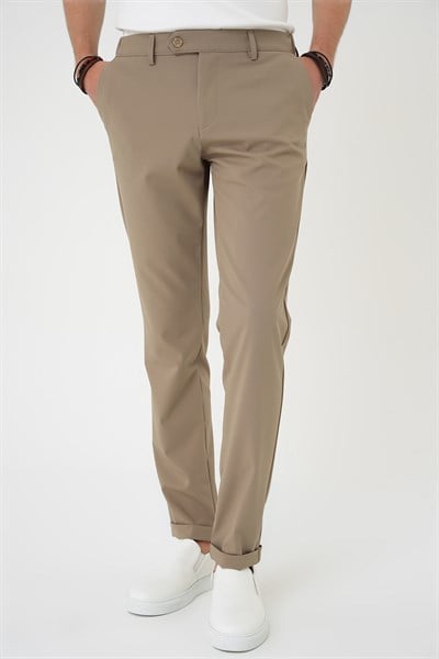 Comfort Fit Rahat Kalıp Beli Lastikli Bej Jogger Pantolon  P 1184