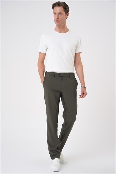 Comfort Fit Rahat Kalıp Beli Lastikli Haki Jogger Pantolon  P 1184