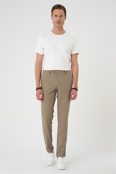 Comfort Fit Rahat Kalıp Beli Lastikli Bej Jogger Pantolon  P 1184