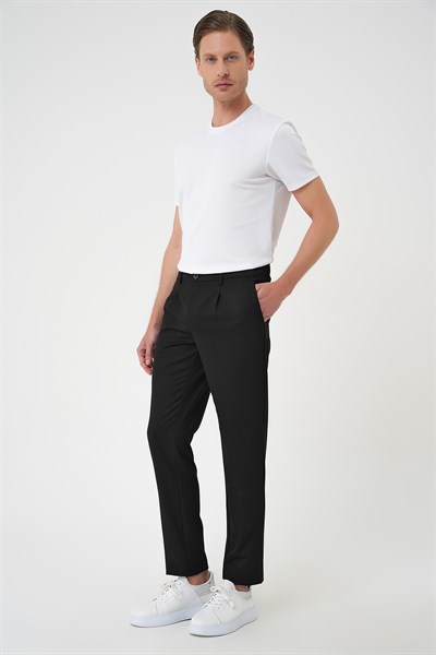 Comfort Fit Rahat Kalıp Beli Lastikli Pileli Siyah Jogger Pantolon  P 1182