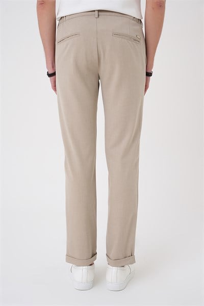 Comfort Fit Rahat Kalıp Beli Lastikli Bej Jogger Pantolon  P 1183