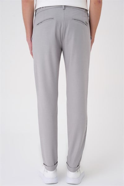 Comfort Fit Rahat Kalıp Beli Lastikli Dokulu Gri Jogger Pantolon  P 1186