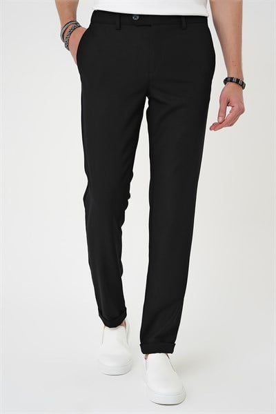 Comfort Fit Rahat Kalıp Beli Lastikli Dokulu Siyah Jogger Pantolon  P 1186