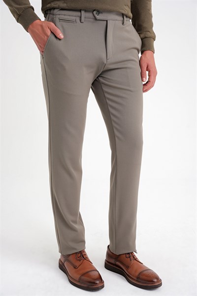Comfort Fit Rahat Kalıp Beli Lastikli Esnek Pamuklu Düz Haki Pantolon P 1200