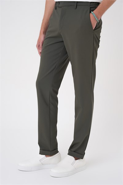 Comfort Fit Rahat Kalıp Beli Lastikli Haki Jogger Pantolon  P 1184