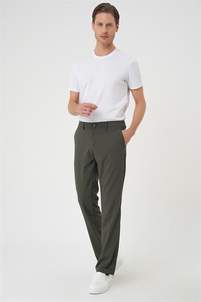 Comfort Fit Rahat Kalıp Beli Lastikli Haki Jogger Pantolon  P 1185