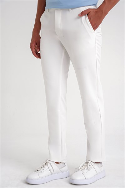 Comfort Fit Rahat Kalıp Beli Lastikli Esnek Pamuklu Beyaz Jogger Pantolon P 1195