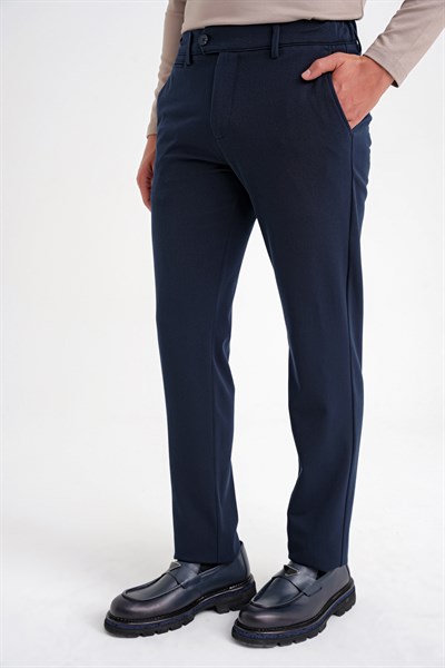 Comfort Fit Rahat Kalıp Beli Lastikli Esnek Pamuklu Düz Lacivert Pantolon P 1200