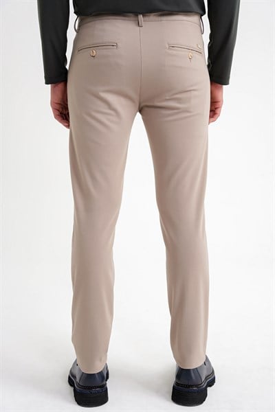 Comfort Fit Rahat Kalıp Çift Pileli Yan Cepli Esnek Pamuklu Bej Pantolon P 1202