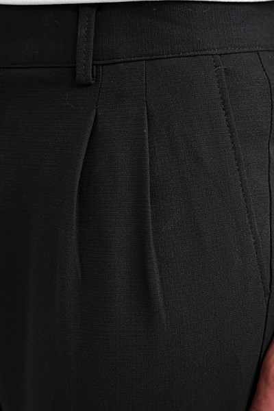 Comfort Fit Rahat Kalıp Çift Pileli Yan Cepli Esnek Yünlü Siyah Pantolon P 1205