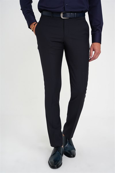 Comfort Fit Rahat Kalıp Esnek %97 Yün Klasik Düz Lacivert Kumaş Pantolon P 1191