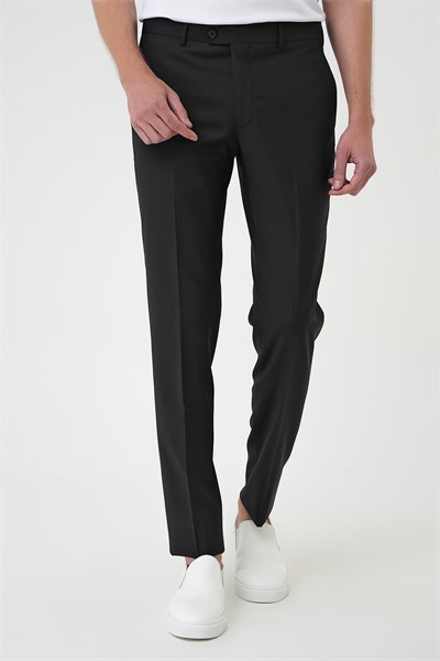 Comfort Fit Rahat Kalıp Esnek %97 Yün Klasik Düz Siyah Kumaş Pantolon P 1191