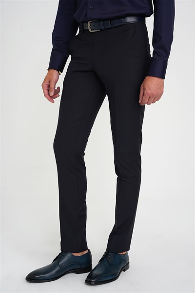 Comfort Fit Rahat Kalıp Esnek %97 Yün Klasik Düz Lacivert Kumaş Pantolon P 1191
