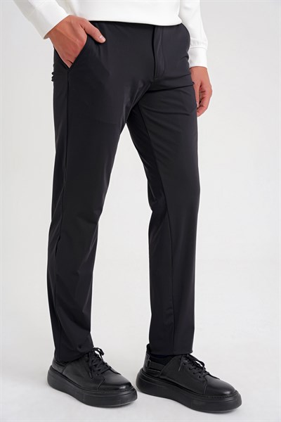 Comfort Fit Rahat Kalıp Esnek Spandex Kumaş Düz Siyah Jogger Pantolon P 1187