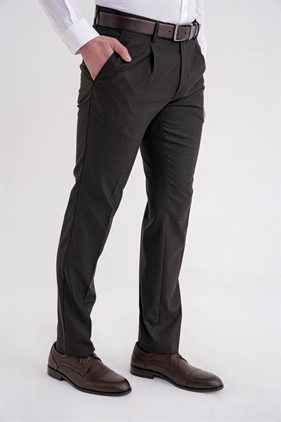 Comfort Fit Rahat Kalıp Esnek Yünlü Pileli Kahverengi Kumaş Pantolon P 1210