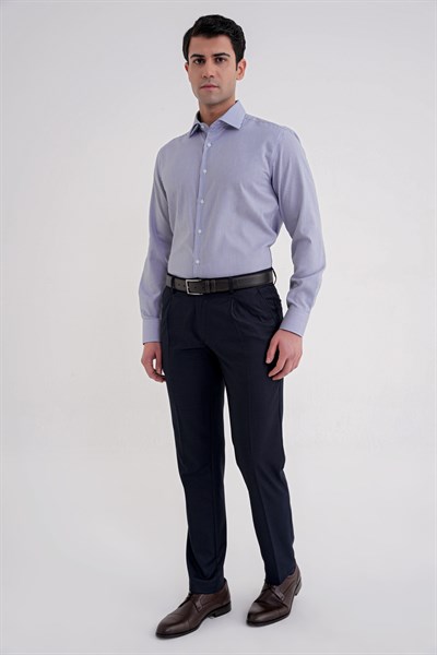 Comfort Fit Rahat Kalıp Esnek Yünlü Pileli Lacivert Kumaş Pantolon P 1210
