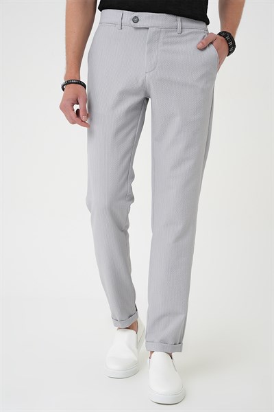 Comfort Fit Rahat Kalıp Gofre Dokulu Beli Lastikli Çizgili Gri Jogger Pantolon P 1177