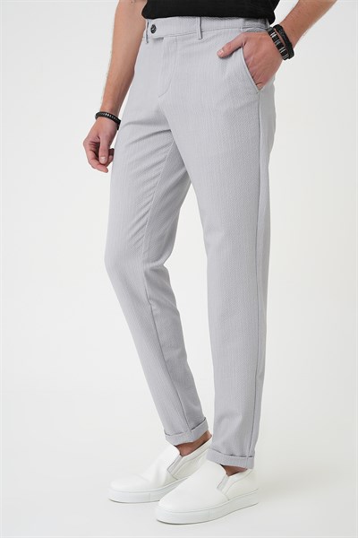 Comfort Fit Rahat Kalıp Gofre Dokulu Beli Lastikli Çizgili Gri Jogger Pantolon P 1177