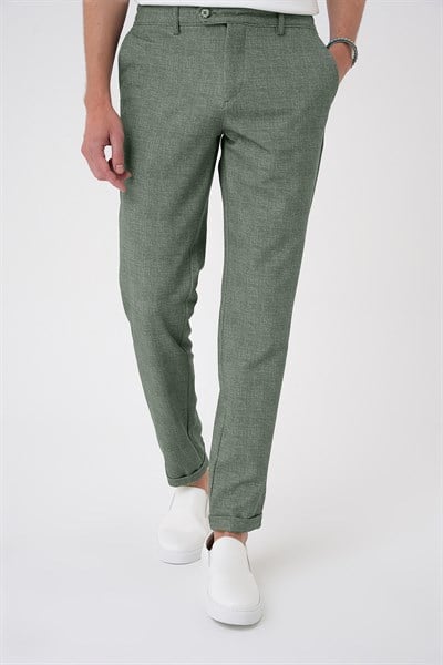Comfort Fit Rahat Kalıp Kırçıllı Beli Lastikli Yeşil Jogger Pantolon P 1176
