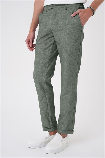 Comfort Fit Rahat Kalıp Kırçıllı Beli Lastikli Yeşil Jogger Pantolon P 1176
