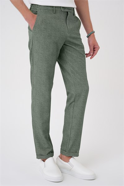 Comfort Fit Rahat Kalıp Kırçıllı Beli Lastikli Yeşil Jogger Pantolon P 1176