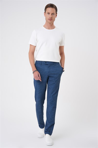 Comfort Fit Rahat Kalıp Kırçıllı Beli Lastikli Gece Mavisi Jogger Pantolon P 1176