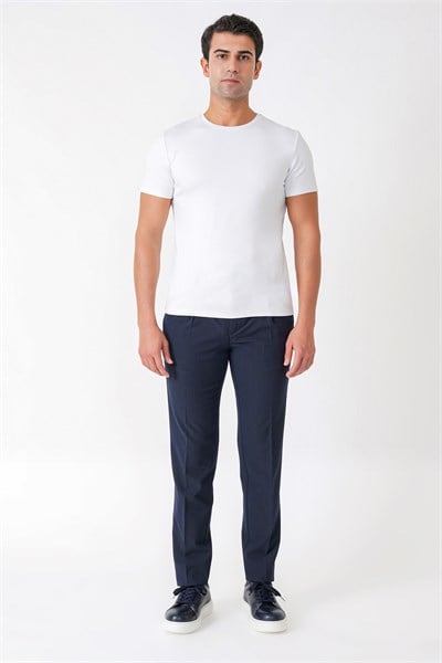 Comfort Fit Rahat Kalıp Pileli Esnek Pamuklu Çizgili Lacivert Jogger Pantolon P 1218