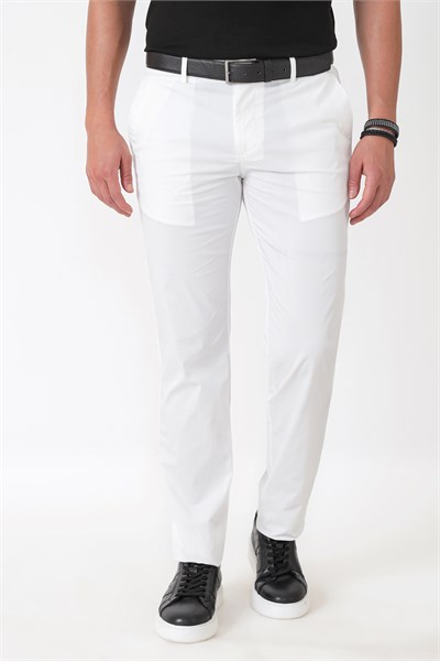 Comfort Fit Rahat Kalıp Yan Cep Beli Lastikli %97 Pamuk Beyaz Pantolon P 1214